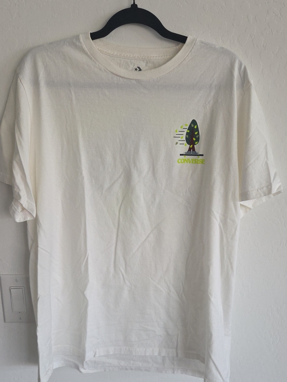 Converse White Short‑Sleeve Tee with Green Tree Graphic